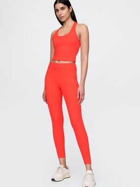 GapFit High Rise Power Full Length Leggings | Neon Hot Lava Orange | Size S